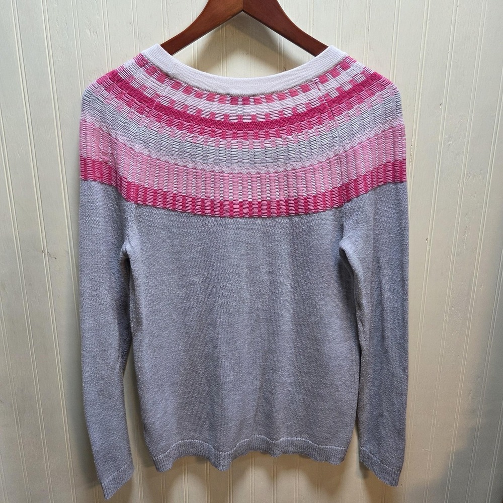Talbots Sweater Womens XS Gray Pink Striped Crew Neck Long Sleeve Knit Pullover - Picture 3 of 8